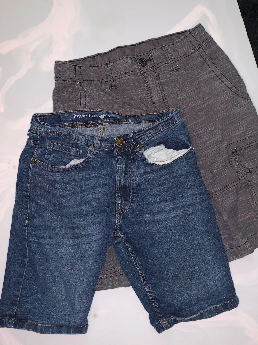 Boys Beverly Hills Polo Club Denim & Gray Men's George shorts size 28.